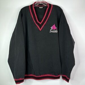 Vintage BAC Premier Seattle Sailing Black Vneck Sweater XL 80s